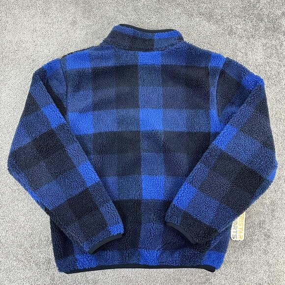 Nike Pullover Jacket Mens XL Buffalo Plaid Fleece Sherpa Blue Black 1/2 Zip - Picture 2 of 11